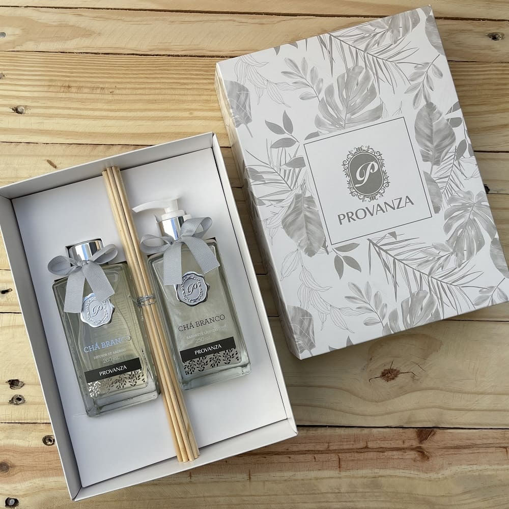 Kit Difusor e Sabonete Líquido Chá Branco com Caixa Provanza